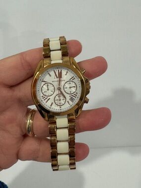 Michael Kors Gold and White Ceramic Link Chronograph Watch